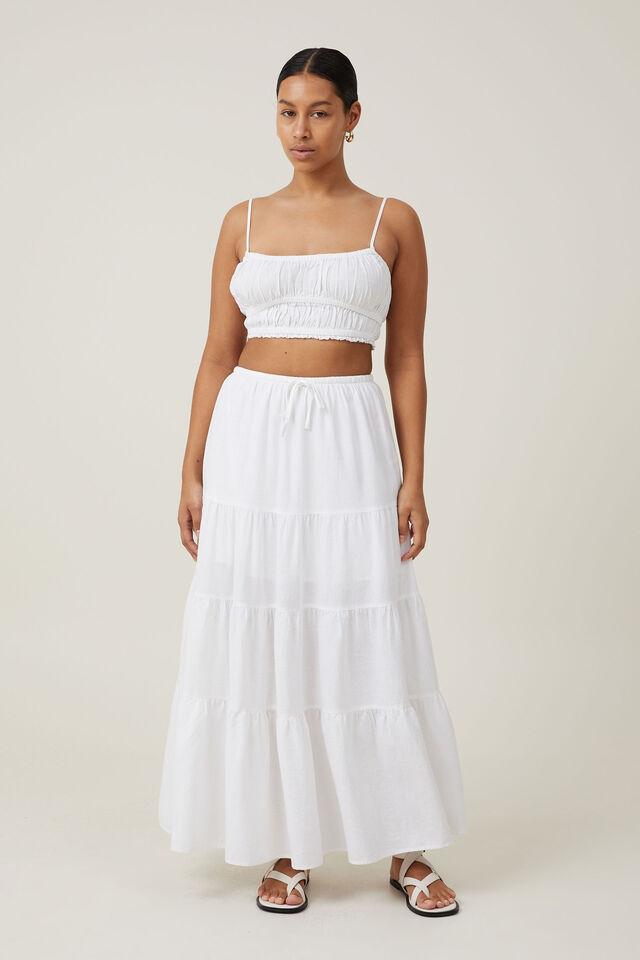 Haven Tiered Maxi Skirt, WHITE
