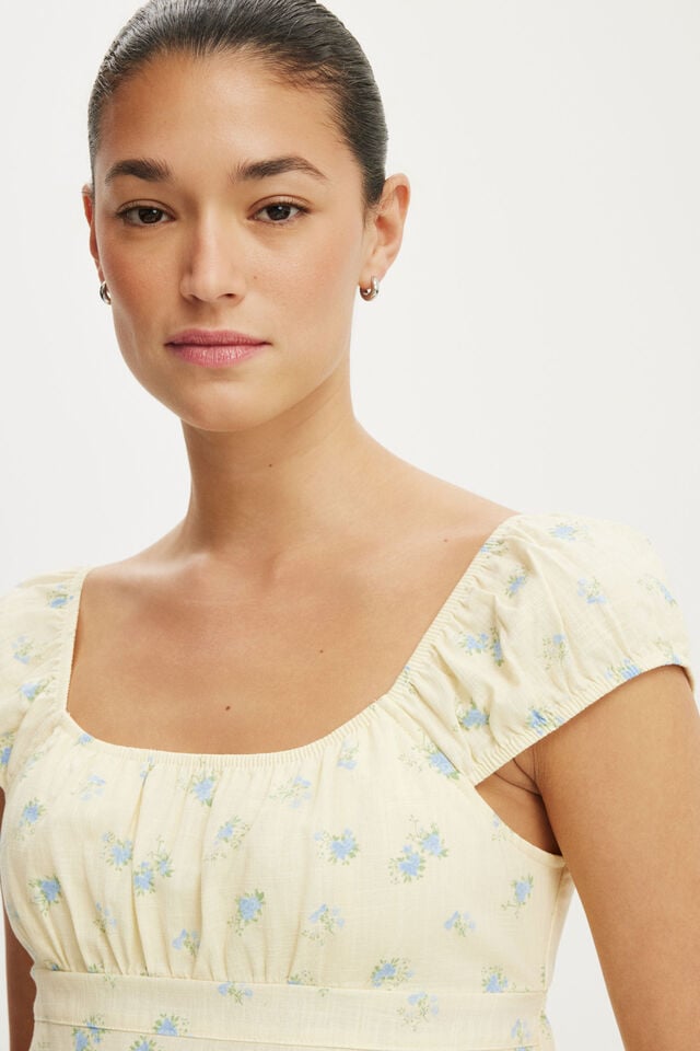 Tie Back Babydoll Top, THEA DITSY VANILLA GLOW