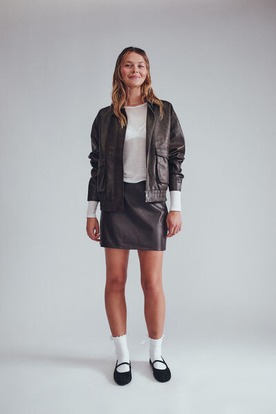 Faux Leather Mini Skirt, BLACK