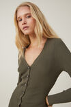 Vestido - Button Through Knit Midi Dress, KHAKI GREEN - vista alternativa 4