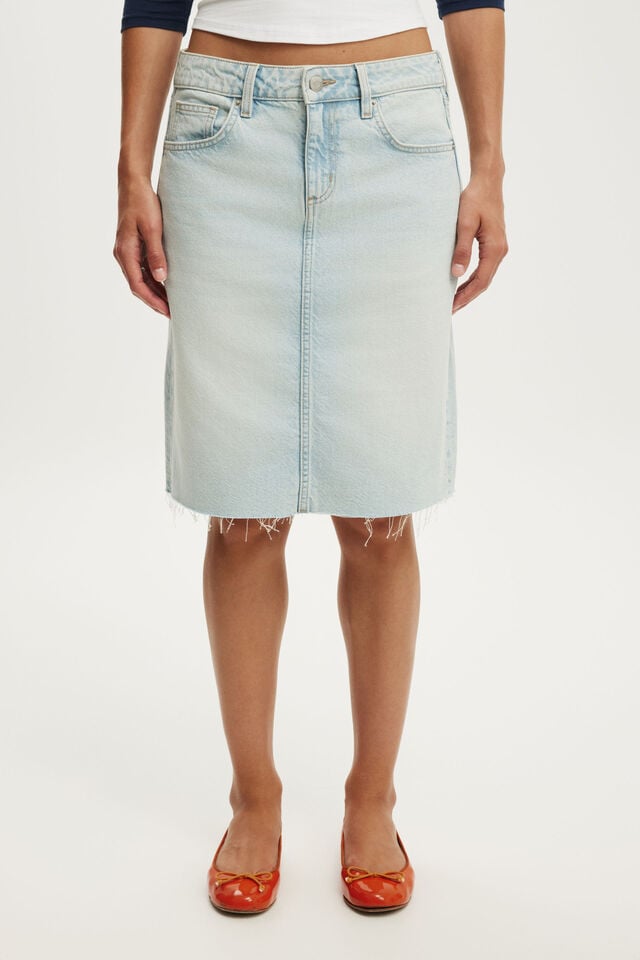 Midi Denim Skirt, LAUREL BLUE RAW