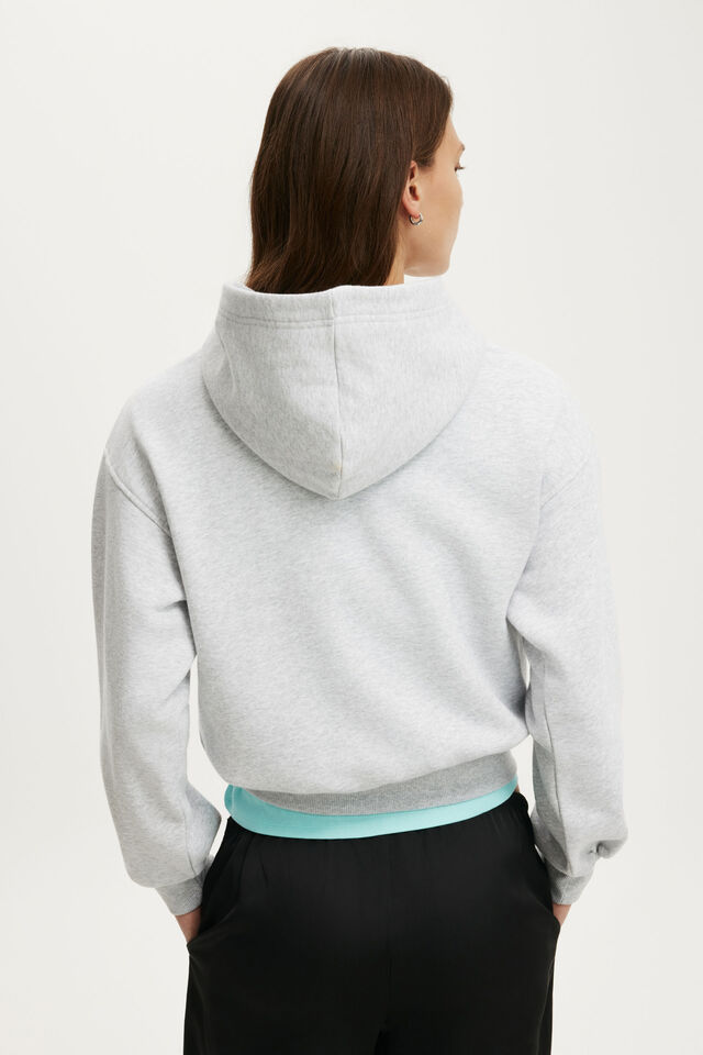 Boxy Fleece Hoodie, SOFT GREY MARLE