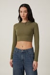 Micro Crop Long Sleeve Top, DARK MOSS - alternate image 1