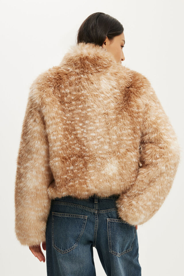 Malmo Faux Fur Jacket, DOE PRINT