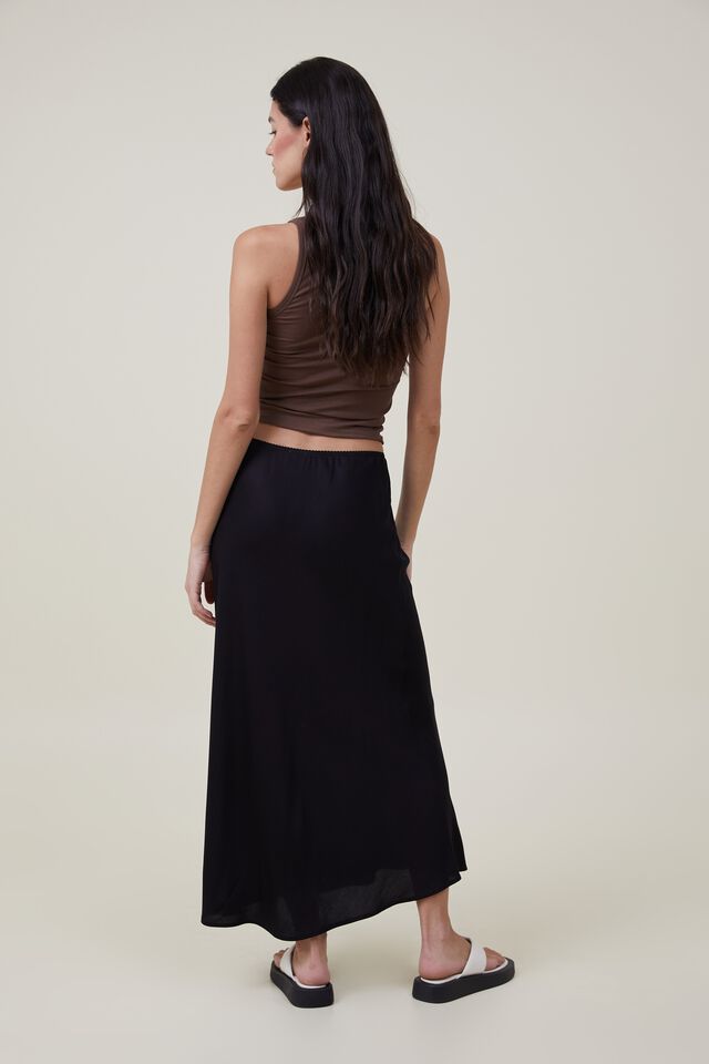 Picot Maxi Slip Skirt, BLACK