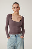 Camiseta - Heidi Picot Trim Long Sleeve Top, DARK MAUVE - vista alternativa 1