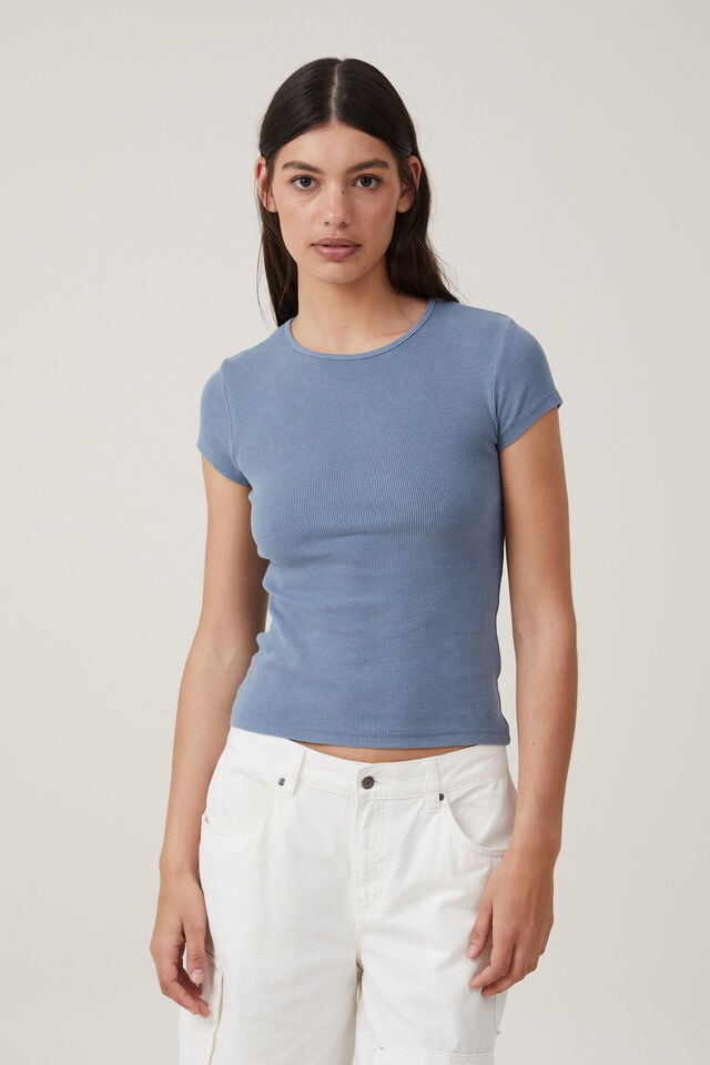 Camiseta - The One Organic Rib Crew Short Sleeve Tee, WASHED ELEMENTAL BLUE