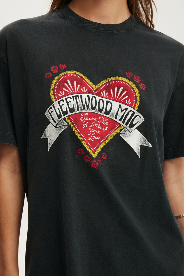 Fleetwood Mac Music Boxy Graphic Tee, LCN WMG FLEETWOOD MAC HEART / WASHED BLACK