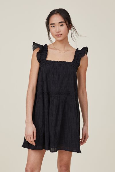 Petite Farrah Tiered Mini Dress, BLACK