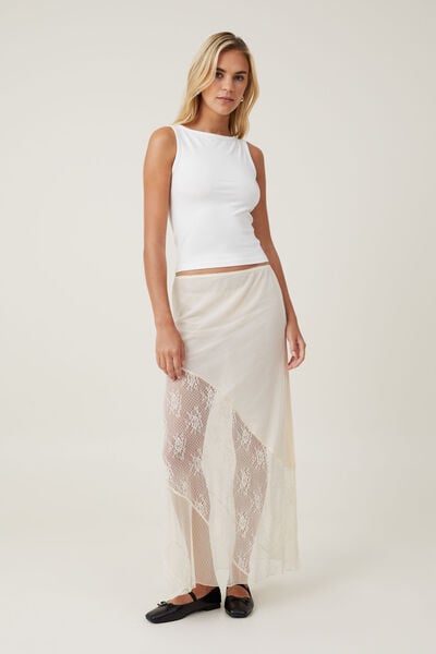 Lace Panel Maxi Skirt, COCONUT