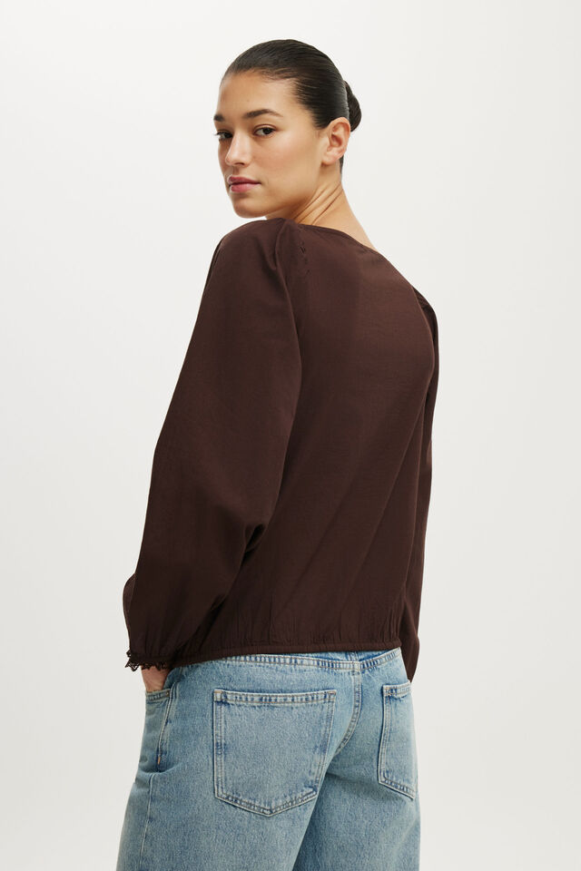 Goldie Long Sleeve Blouse, DARK OAK