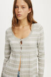 Ls Babydoll Button Through Knit, GREY MARLE WHITE STRIPE - example image 4