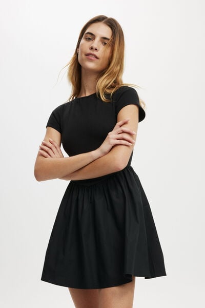 Romee Short Sleeve Mini Dress, BLACK