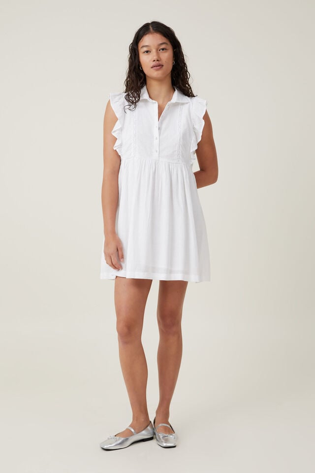 Sylvie Lace Trim Shirt Dress, WHITE