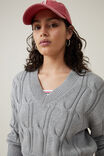 Cable Cotton V-Neck Pullover, GREY SHADOW MARLE - alternate image 4