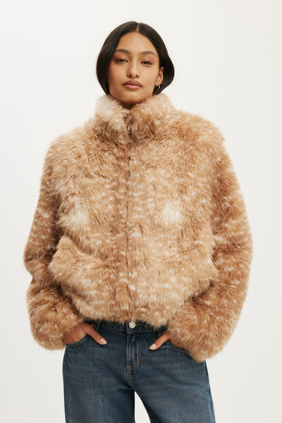 Malmo Faux Fur Jacket, DOE PRINT