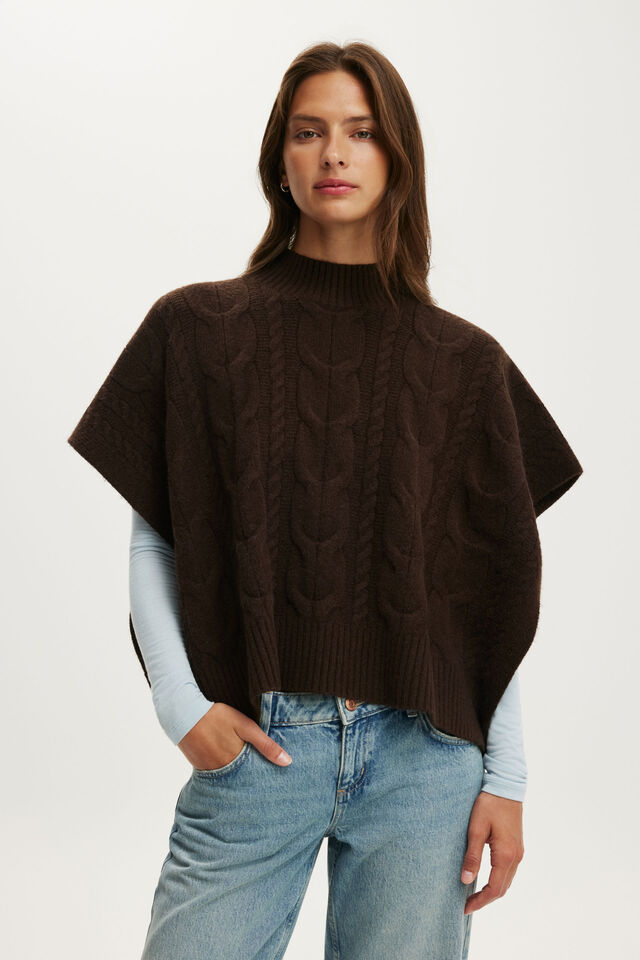 Cable Poncho, DARK OAK