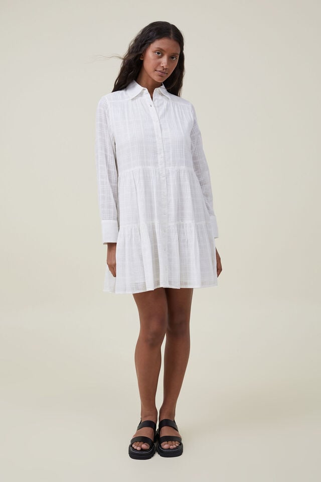 Shannon Button Front Shirt Mini Dress, ECRU