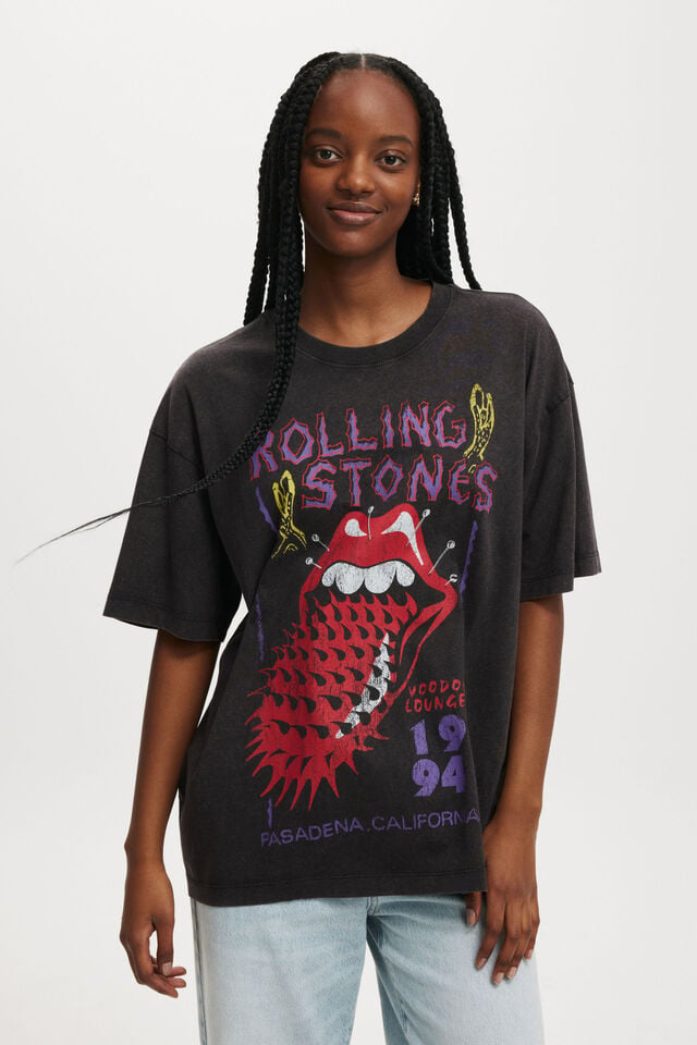 Rolling Stones Boxy Graphic Tee, LCN BR ROLLING STONES VOODOO/ WASHED BLACK