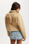 Fringe Faux Suede Jacket, LIGHT TAN - example image 3