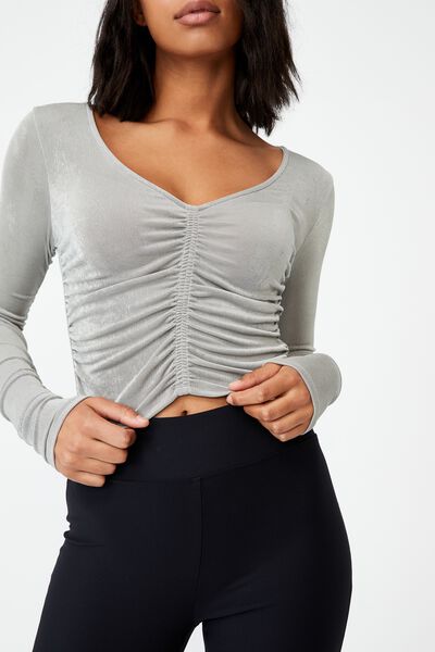 Bowie Rouched Front Long Sleeve Top, ZODIAC GREY