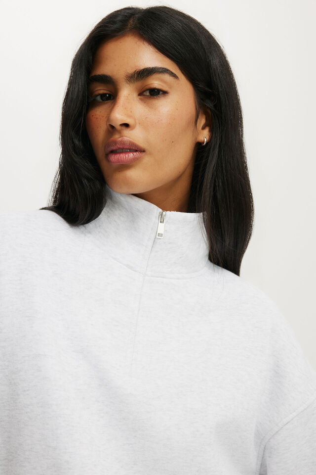 Quarter Zip Sweatshirt, LIGHT GREY MARLE