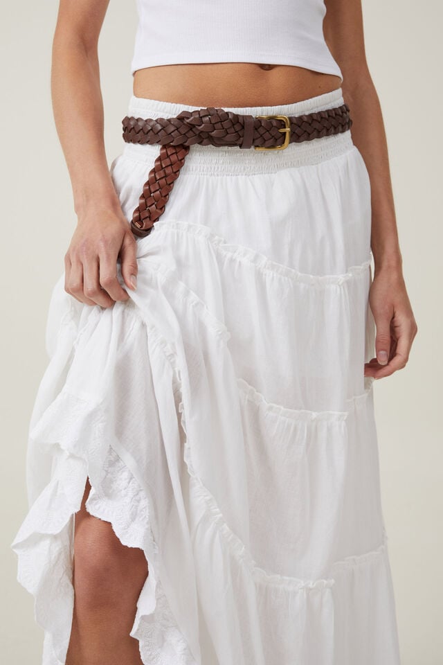 Mylee Ruffle Maxi Skirt, WHITE