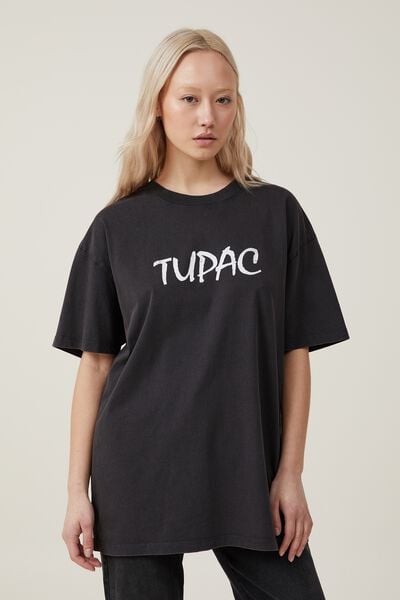 Camiseta - Boyfriend Fit Hip Hop Tee, LCN BR TUPAC STRICTLY 4 MY/BLACK