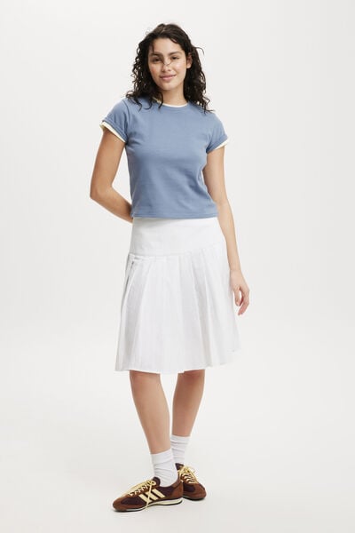 Serena Pleated Midi Skirt, WHITE