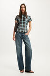 Nikki Button Through Blouse, BLUE/BROWN CHECK - example image 2
