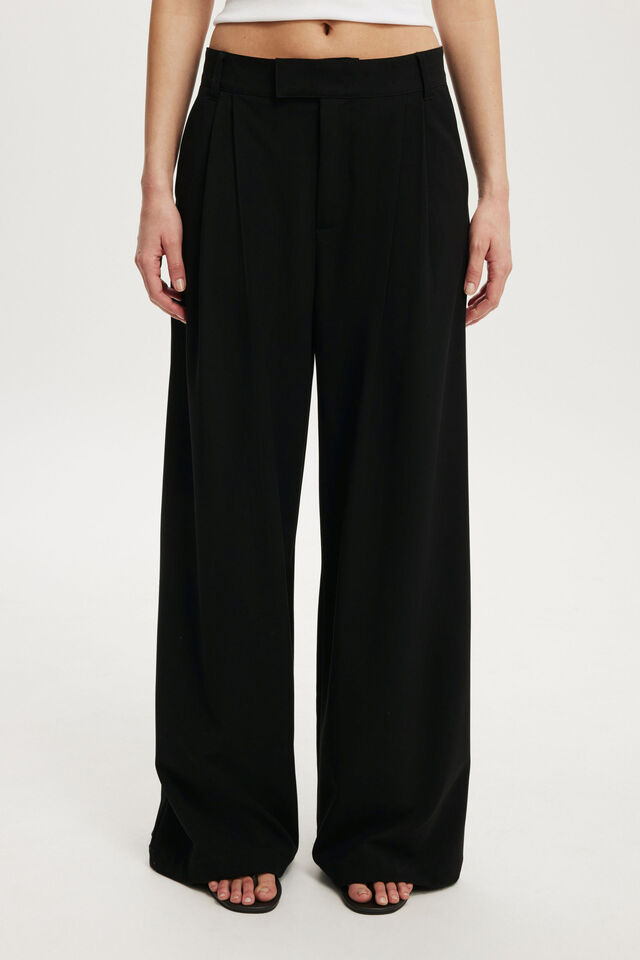 Izzy Pleated Suiting Pant, BLACK