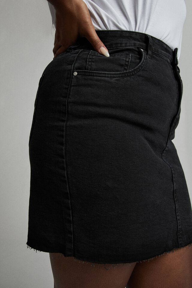 Curve Denim Mini Skirt, MIDNIGHT BLACK