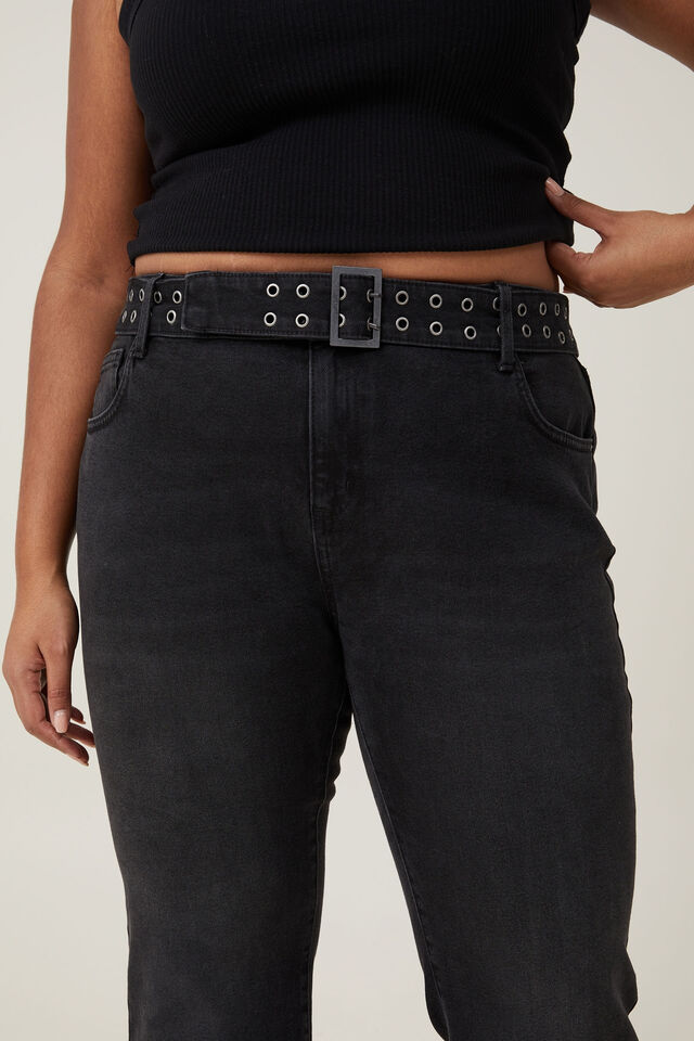 Stretch Bootcut Flare Jean, Black Pepper/Eyelet Belt