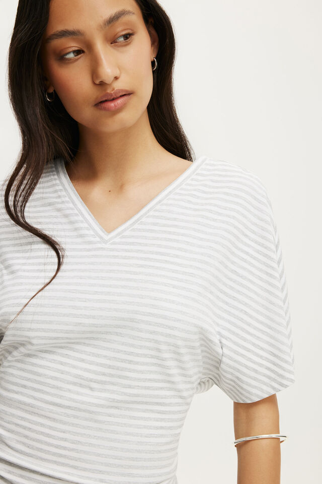 Blair Batwing V Neck, MADI STRIPE GREY MARLE