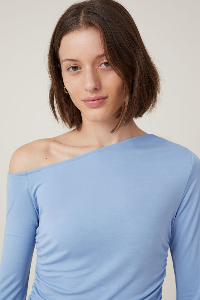 Gabby Off The Shoulder Long Sleeve Top, BREEZY BLUE