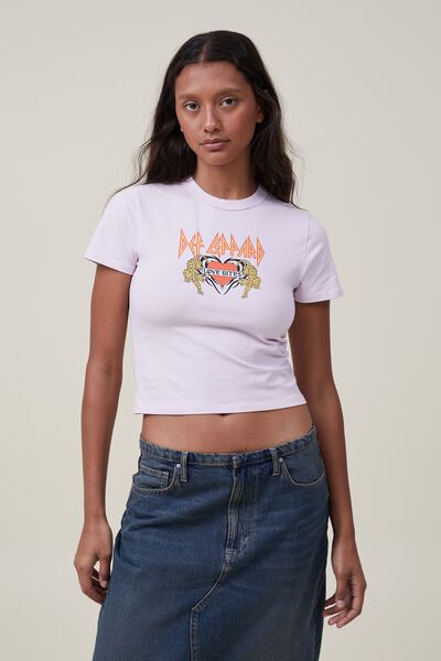 Camiseta - Fitted Music Graphic Longline Tee, LCN BR DEF LEPPARD LOVE BITES/DAISY MAUVE