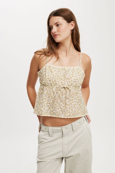 Cotton Lace Straight Neck Cami, DOVE DITSY BUTTERMILK