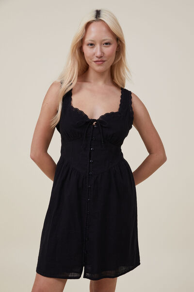 Alina Lace Trim Mini Dress, BLACK