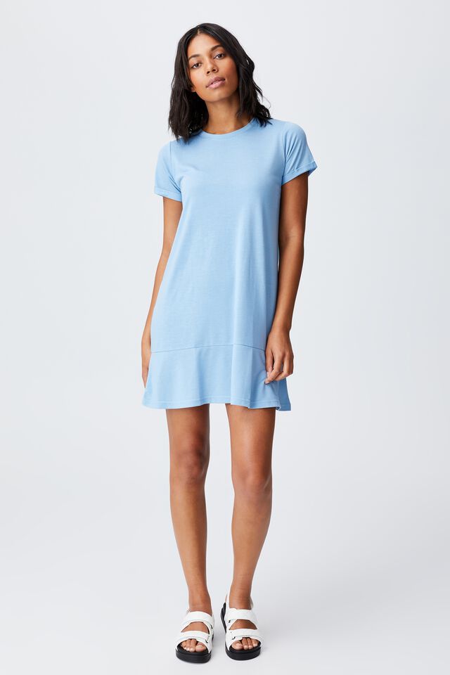 Tiana Oversized Fluted Hem Dress, AUTHENTIC BLUE