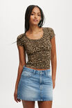 Staple Rib Scoop Neck Short Sleeve Top, KATE LEOPARD - alternate image 1