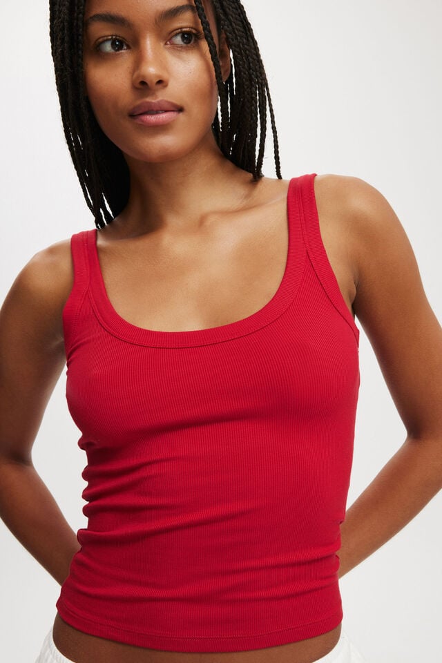 Staple Rib Double Scoop Tank, RED VELVET