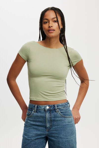 Cleo Low Back Tee, ARTICHOKE