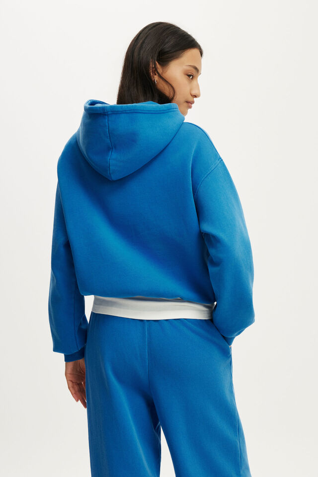 Boxy Fleece Hoodie, WASHED COBALT