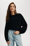 Faux Hair Rib Sweater, BLACK - alternate image 1