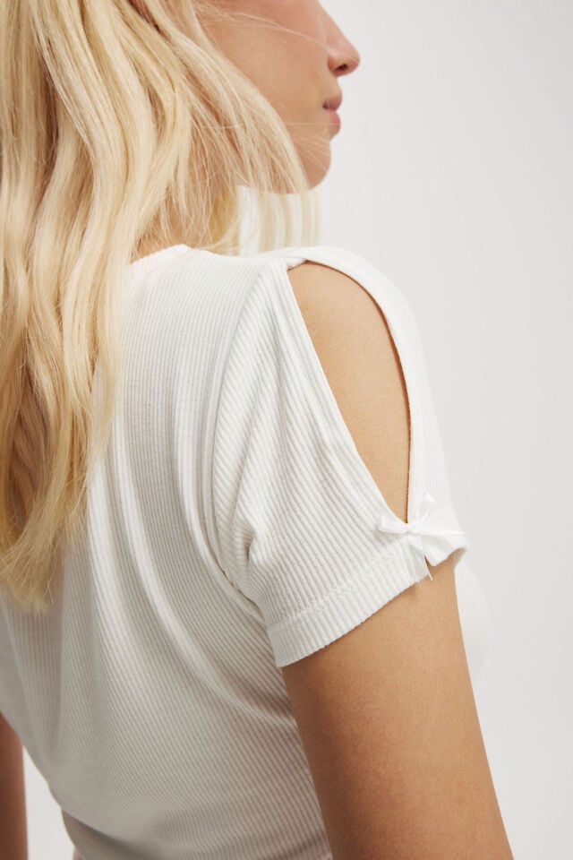 Bow Detail Short Sleeve Top, VINTAGE WHITE