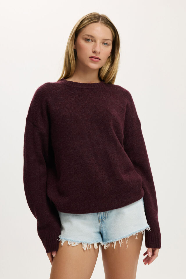 Luxe Crew Sweater, BURGUNDY