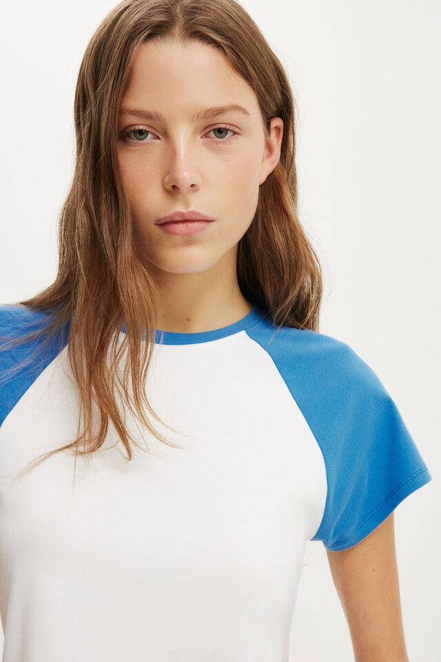 90S Baby Raglan Tee, WHITE/COBALT