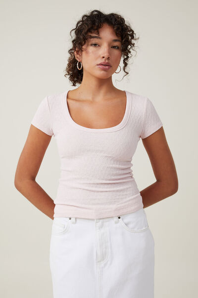 Camiseta - Tyla Scoop Neck Short Sleeve Top, SOFT PINK