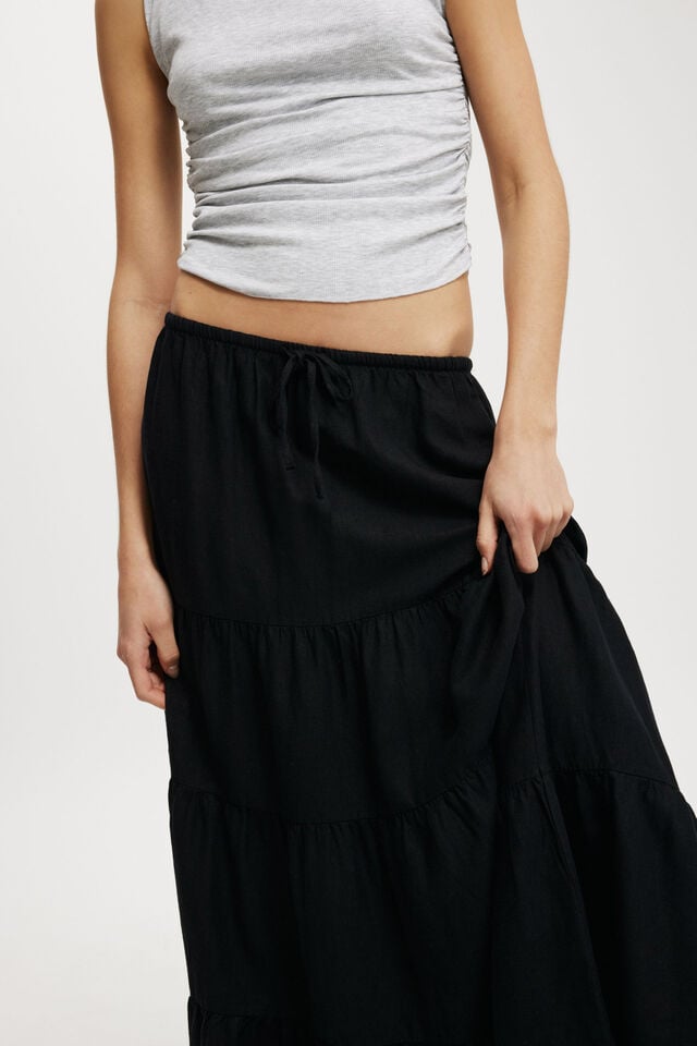 Haven Tiered Maxi Skirt, BLACK