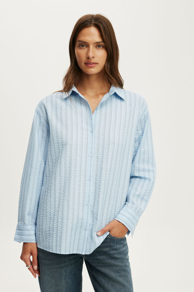 Ella Wrap Long Sleeve Shirt, HOLLY STRIPE SEASIDE BLUE